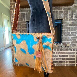 Jackyco Leather Hand Painted Tote/Shoulder Bag for Woman/UniHandcraft Turquoise
